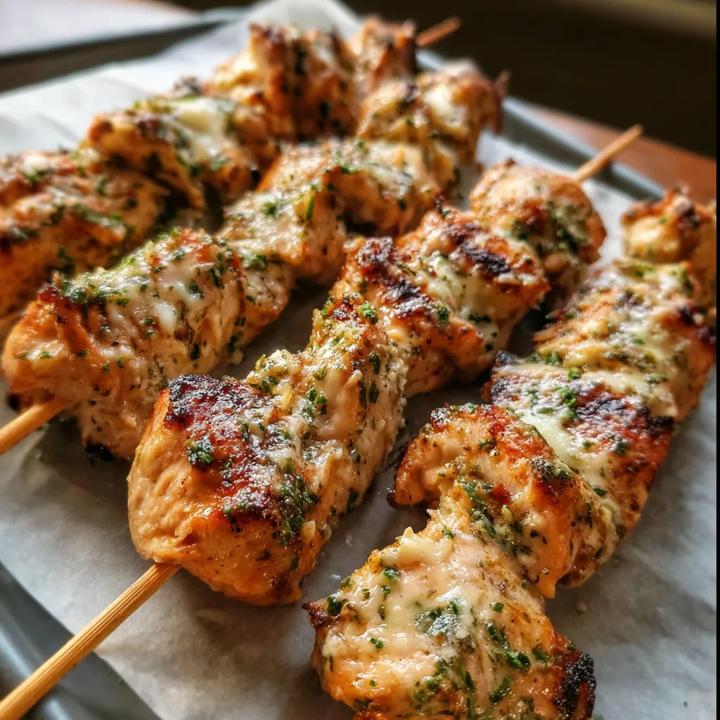 Grilled Ranch Garlic Parmesan Chicken Skewers with Herb Butter Glaze